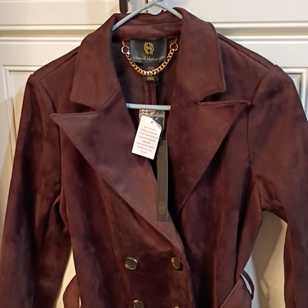 New! Viral House Of Harlow 1969 Chocolate Faux Suede Trench XS - Picture 2 of 8